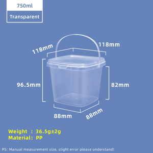 Cubo de almacenamiento de plástico PP de grado alimenticio cuadrado de 750 ml